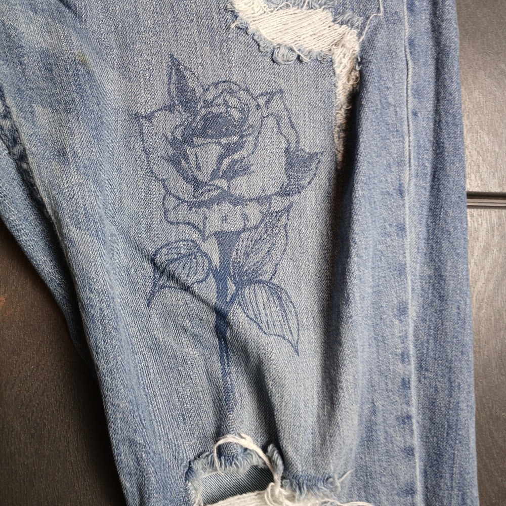 Broken Promises Distressed Mens 32x29 Straight Blue Snake Cobra Rose Jeans JA128 - Picture 6 of 15